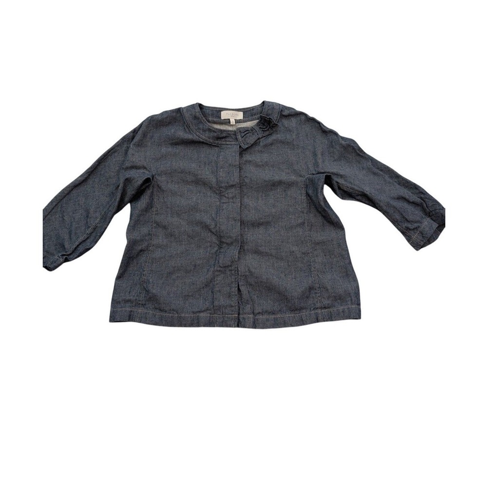 Talbots‎ Petites Denim/ linen Jacket Dark Wash Blue Bow Hidden Button Front 10P